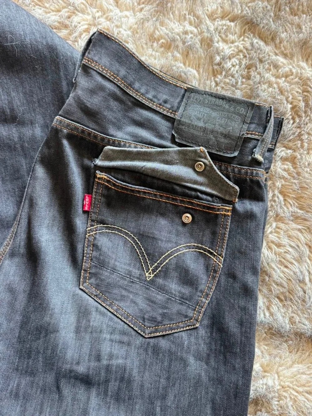 Levi's 569 Loose Straight Jeans Mens 36x32 Black Dark Wash Denim Flap Pocket